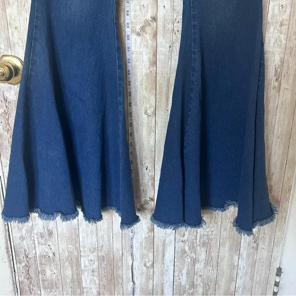 Banjul Blue Flare Wide Leg Jeans with Raw Hem - Picture 2 of 11